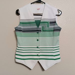 Bodin Knits Vintage 60s 70s Green White Navy Striped Poly Knit Vest